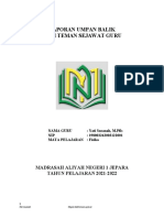 Laporan Umpan Balik Dari Teman Sejawat Guru: Madrasah Aliyah Negeri 1 Jepara TAHUN PELAJARAN 2021-2022