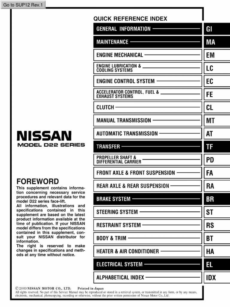 NISSAN 2012 Frontier - Service & Maintenance Guide Instruction Manuals and User Guides visual data 6