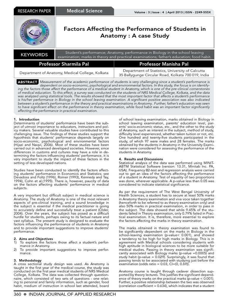 Factors Affecting The Performance of Students in Anatomy: A Case Study ...