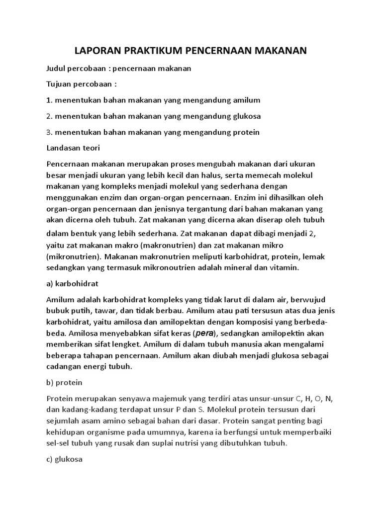 LAPORAN PRAKTIKUM PENCERNAAN MAKANAN | PDF