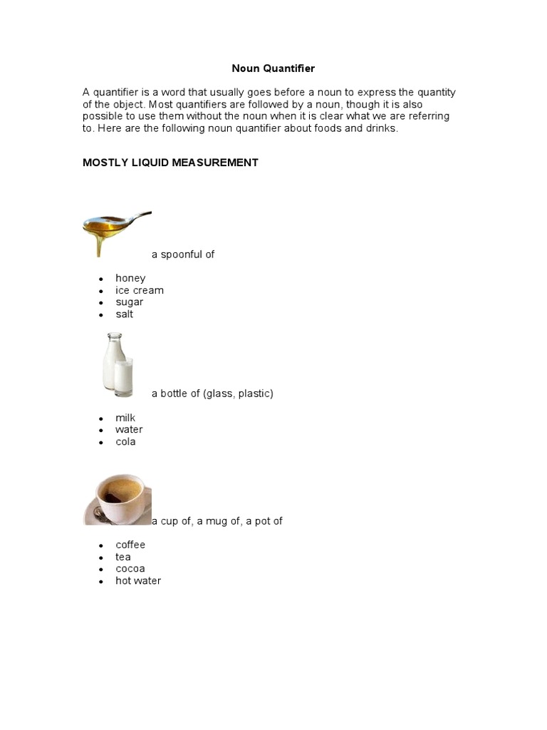 Noun Quantifier of Foods and Drinks | PDF