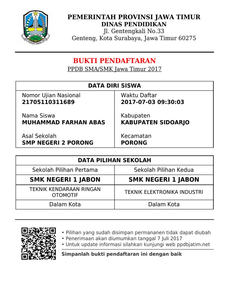 Bukti Pendaftaran 21705110311689 | PDF