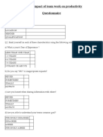 Impact of Teamwork On Productivity Questionnaire