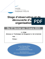Stage D'observation Et de Découverte D'une Organisation: Du 27 Février Au 3 Mars 2023