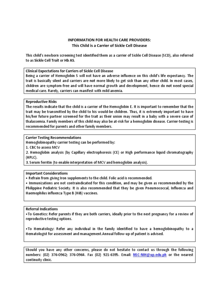 Fact Sheet Sickle Cell Trait | PDF