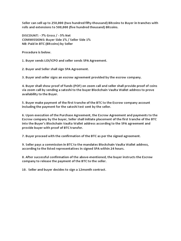 Bitcoin Sale Agreement Procedure | PDF