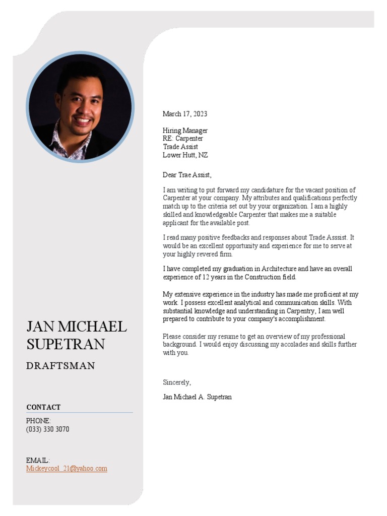 Cover Letter Carpenter | PDF