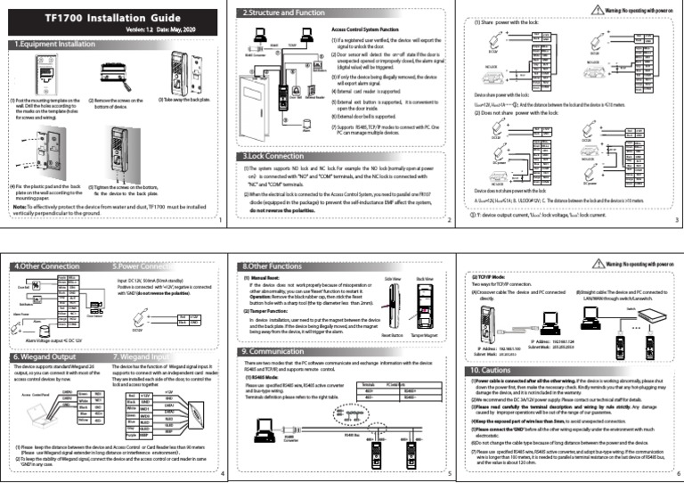 TF1700 Installation Guide 1.2 | PDF | Access Control | Electrical Wiring