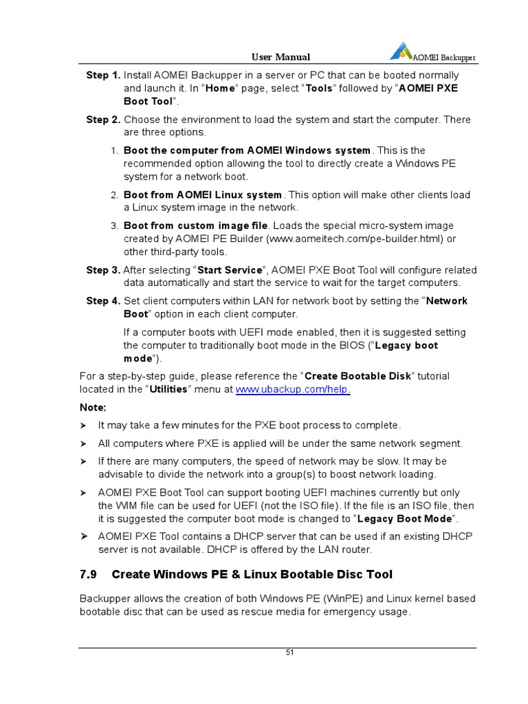 7 9 create windows pe linux bootable disc tool aomei backupper pdf