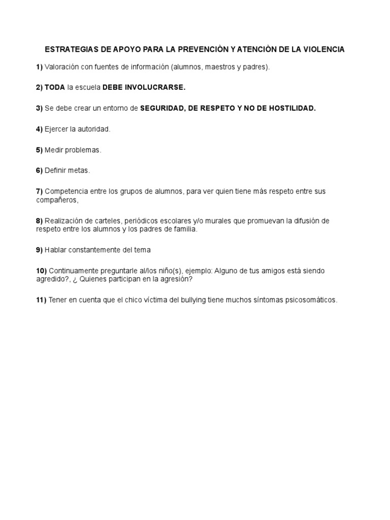 Estrategias para Prevenir la Violencia Escolar | PDF | Violencia ...