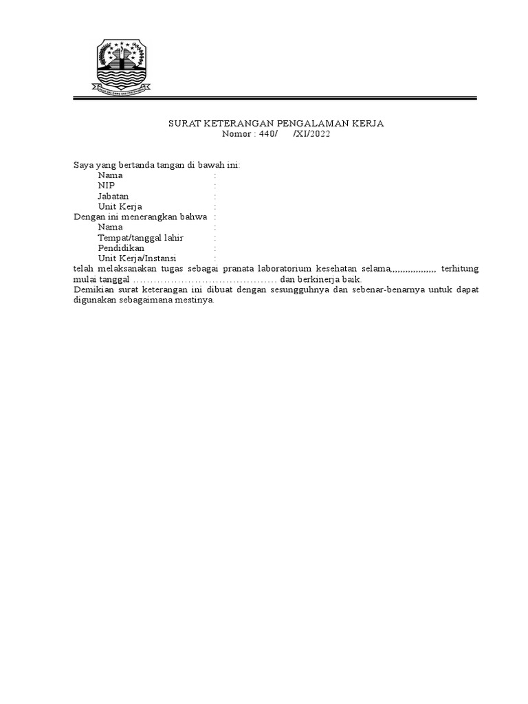 Surat Pengalaman Kerja p3k 2022 | PDF