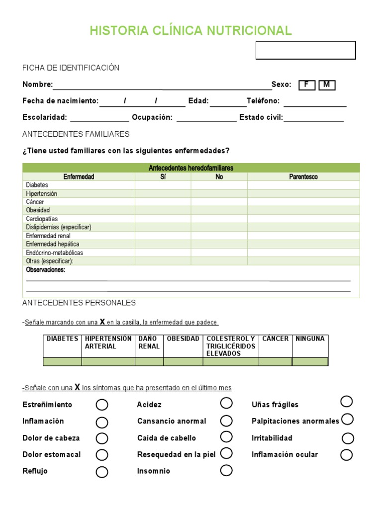 Historia Clínica Nutricional 2023 | PDF | Alimentos | Dieta