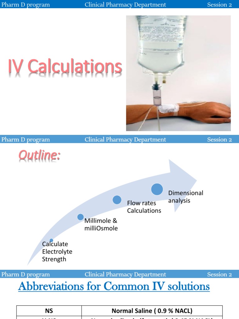 Iv Calculation PDF Intravenous Therapy Potassium Chloride
