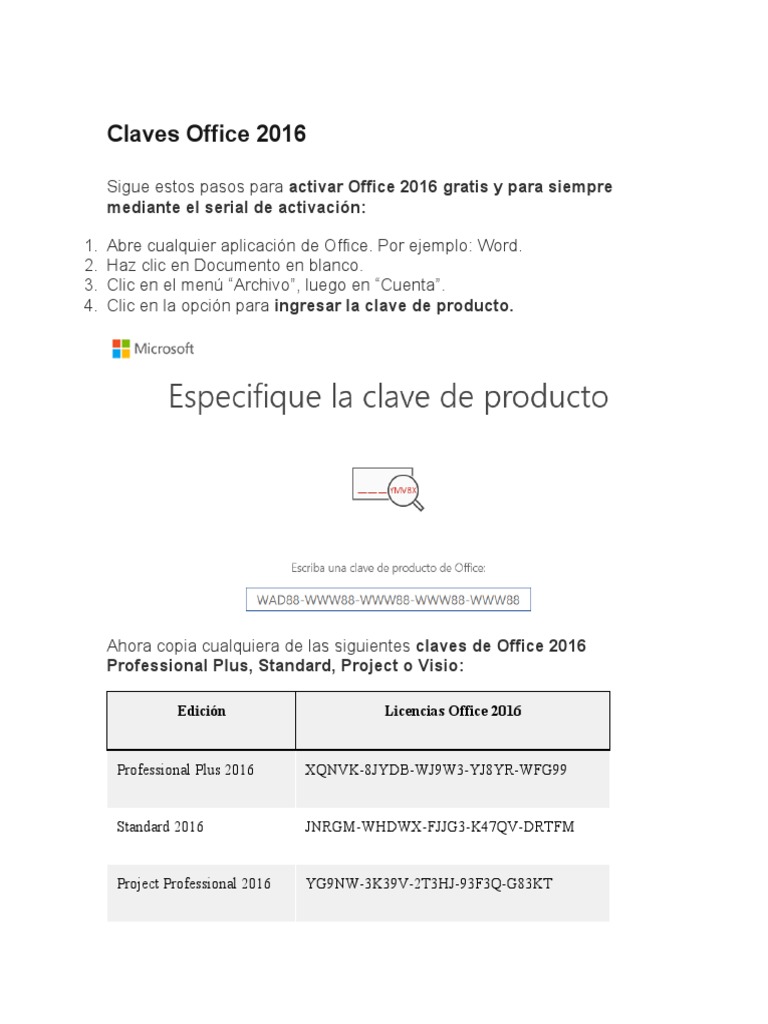 Claves o Activaciones Office 2016 PDF Software relacionado con