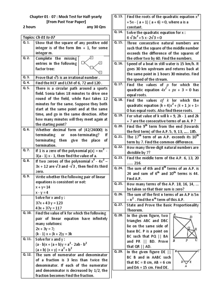X Maths Test Conducted CH 1 To 7 With Key | PDF | Triangle | Elementary ...