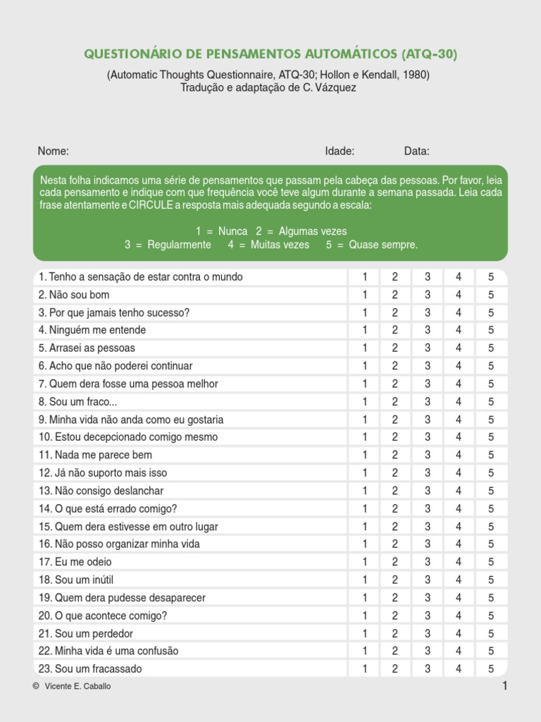 1.3.8 - Questionário de Pensamentos Automáticos | PDF