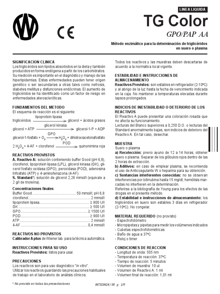 Método enzimático para triglicéridos wiener | PDF | Química ...