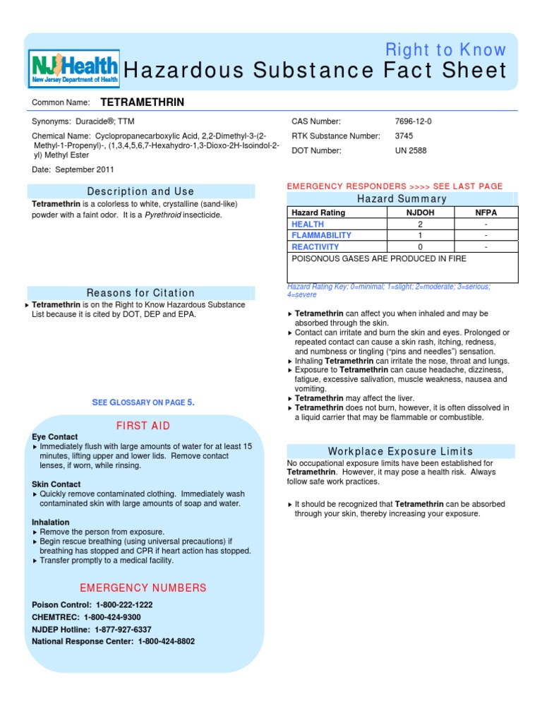 Hazardous Substance Fact Sheet: Right To Know | PDF | Personal ...