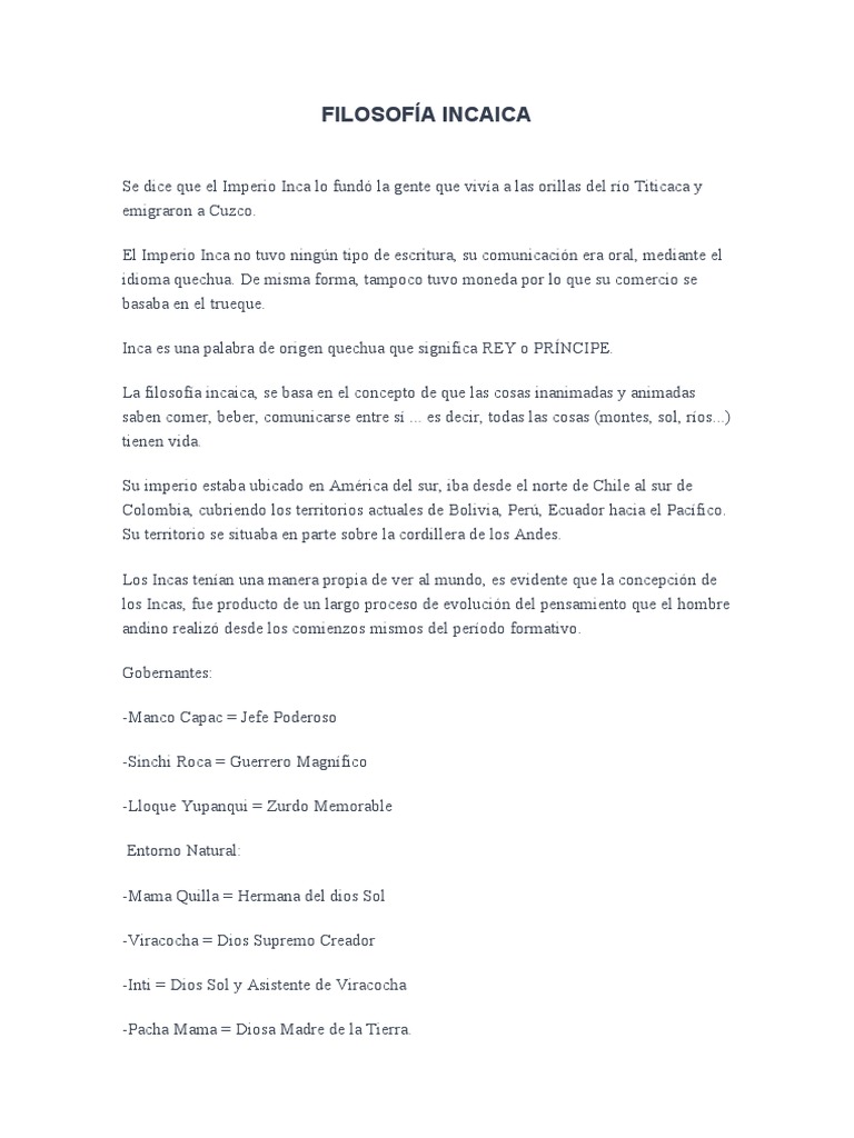 Filosofía Incaica y su Cosmogonía | PDF | Imperio Inca