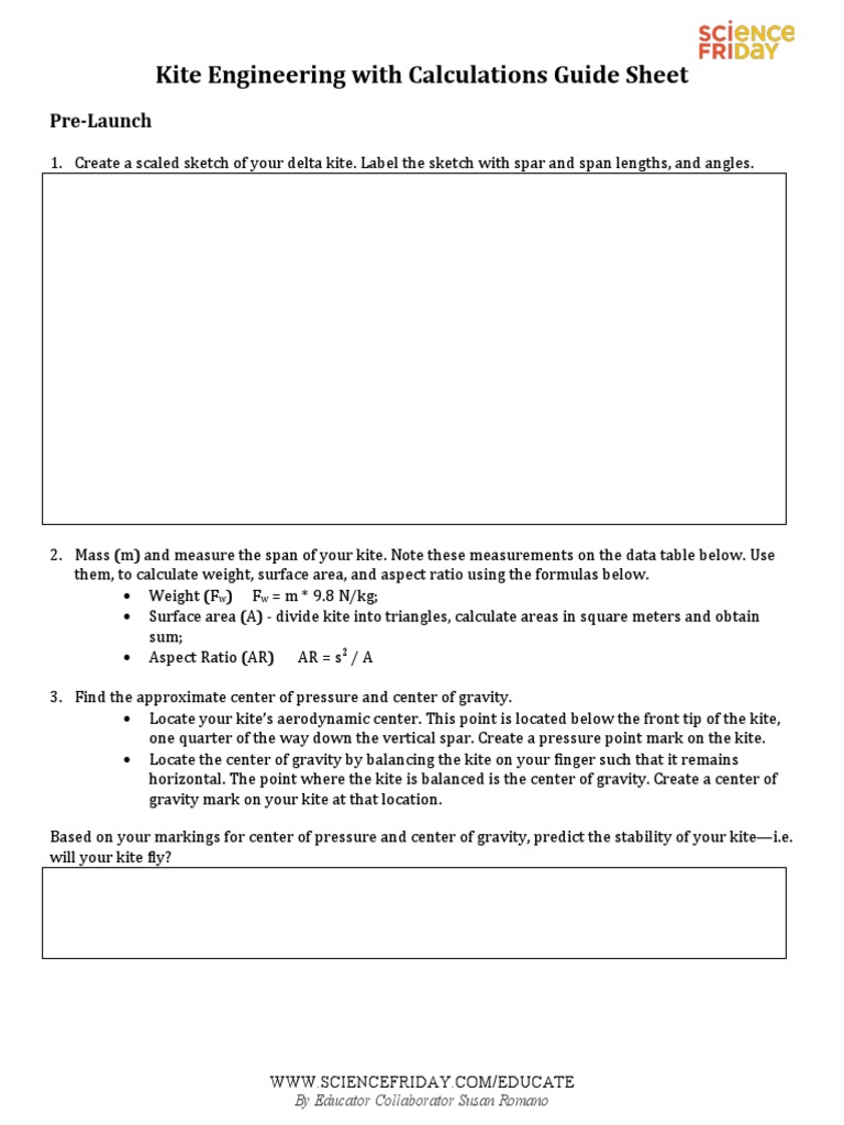 Kite Engineering With Calculations Guide Sheet 1 PDF Lift (Force