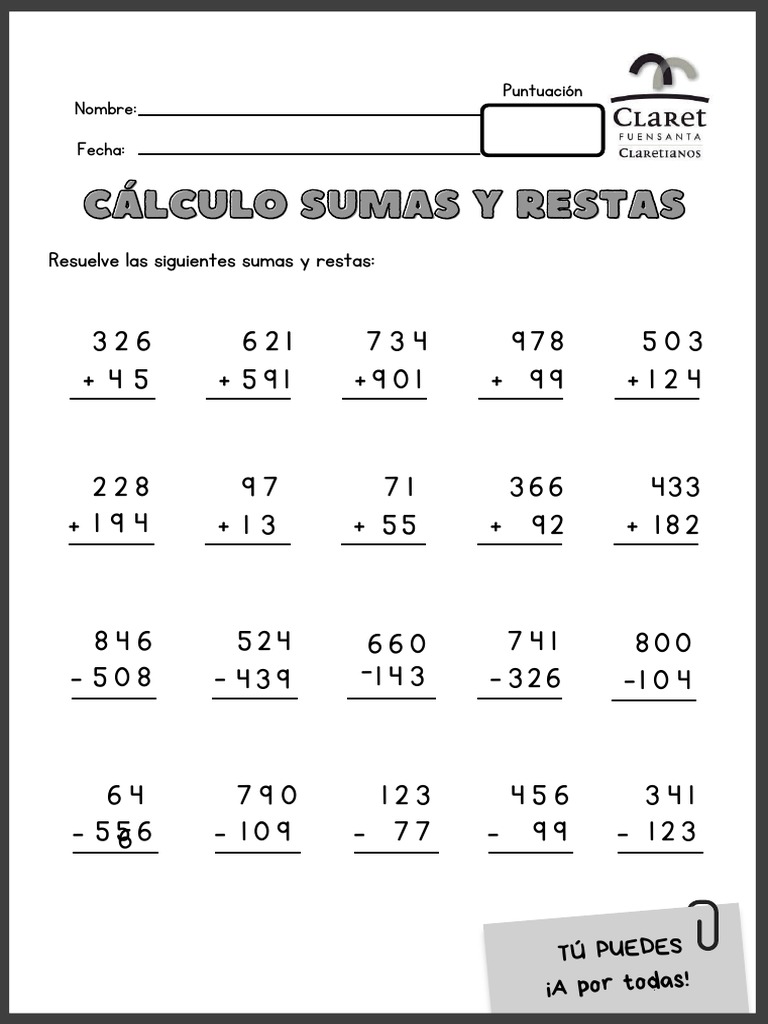 Calculo Sumas y Restas | PDF