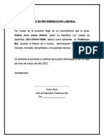 CARTA DE RECOMENDACIÓN LABORAL