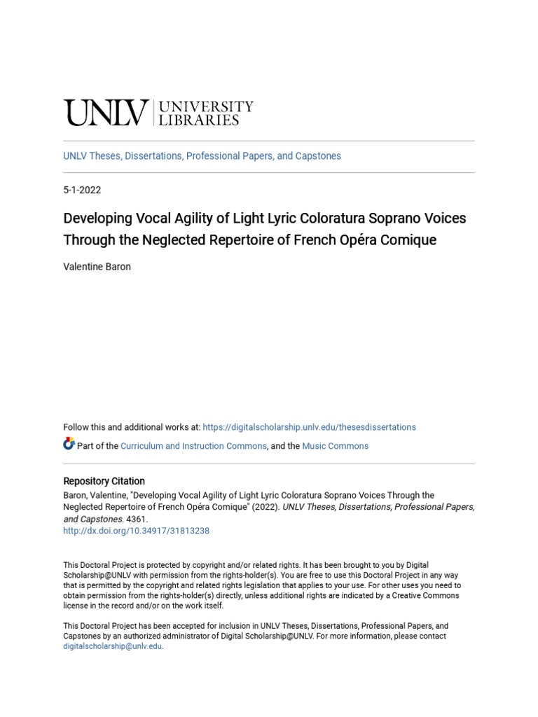 Developing Vocal Agility of Light Lyric Coloratura Soprano Voices | PDF ...