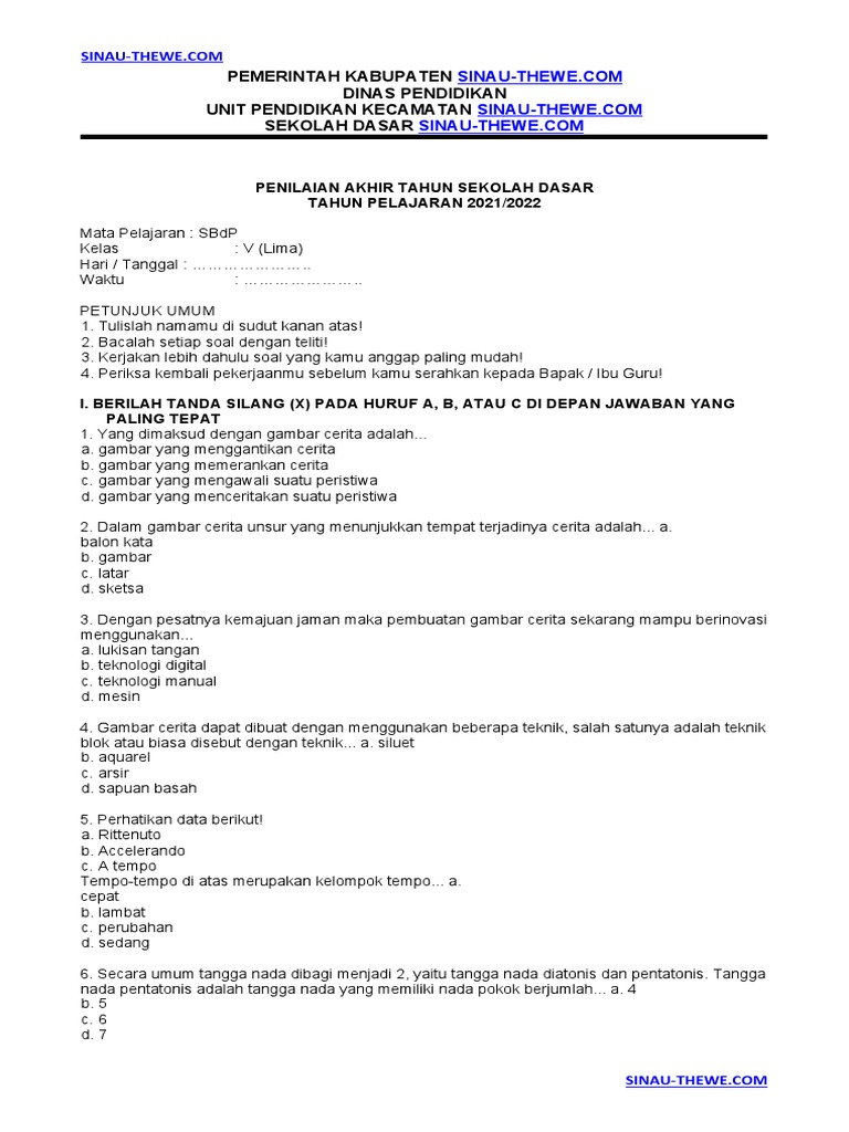 Pat Kelas 5 Sbdp Pdf