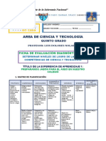 Area de Ciencia Y Tecnología: Ficha de Evaluacíón Diagnóstica