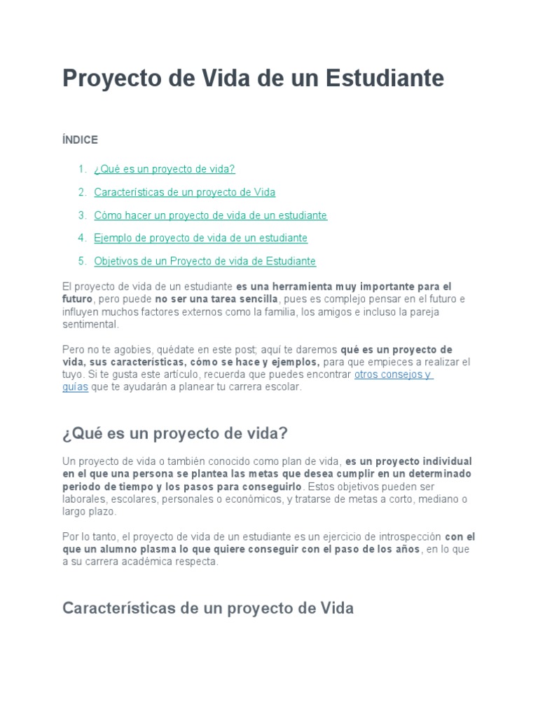 Proyecto de Vida para Estudiantes de Secundaria | PDF