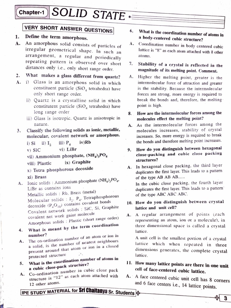 Solid State Sri Chaitanya Ipe Material Second Year PDF