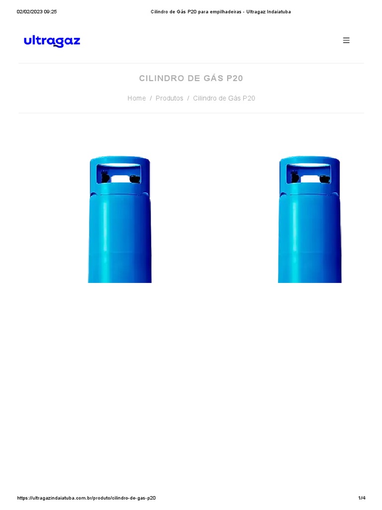 Cilindro de Gás P20 para Empilhadeiras Ultragaz Indaiatuba PDF