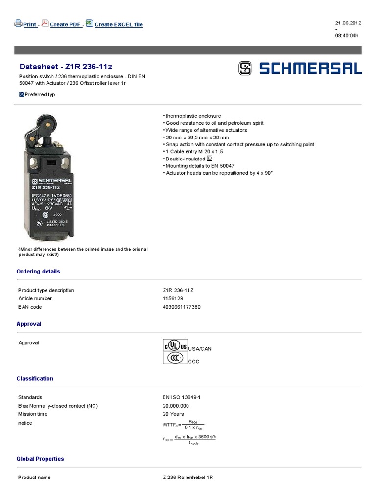 Finecorsa Z1R Limit Switch Datasheet | PDF | Switch | Electrical Connector