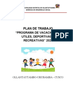 Plan de Trabajo: "Programa de Vacacionbes Utiles, Deportivas Y Recreativas" 2023