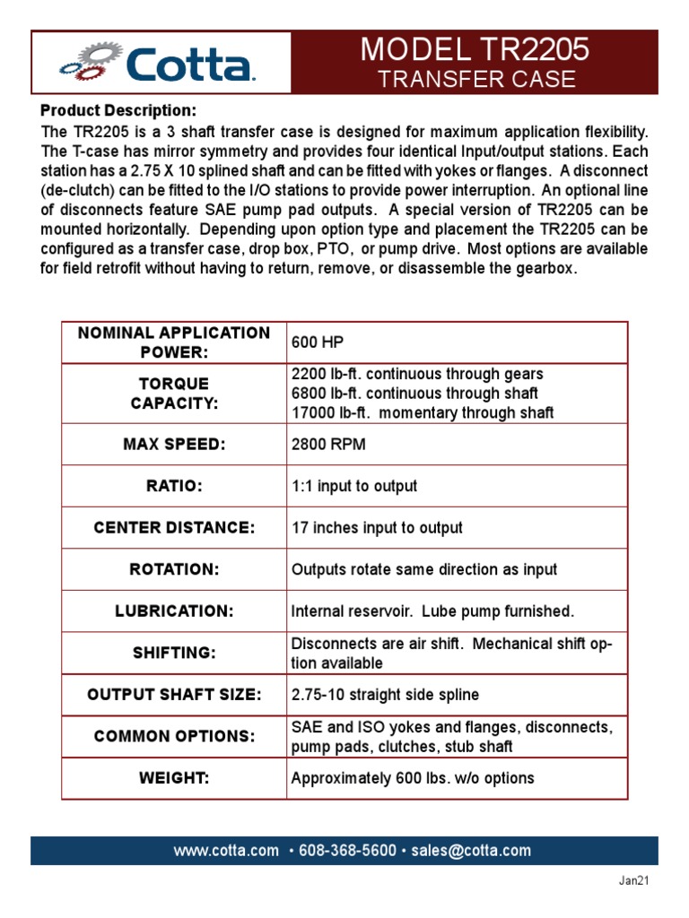 MODEL TR2205 Transfer Case PDF Axle Machines