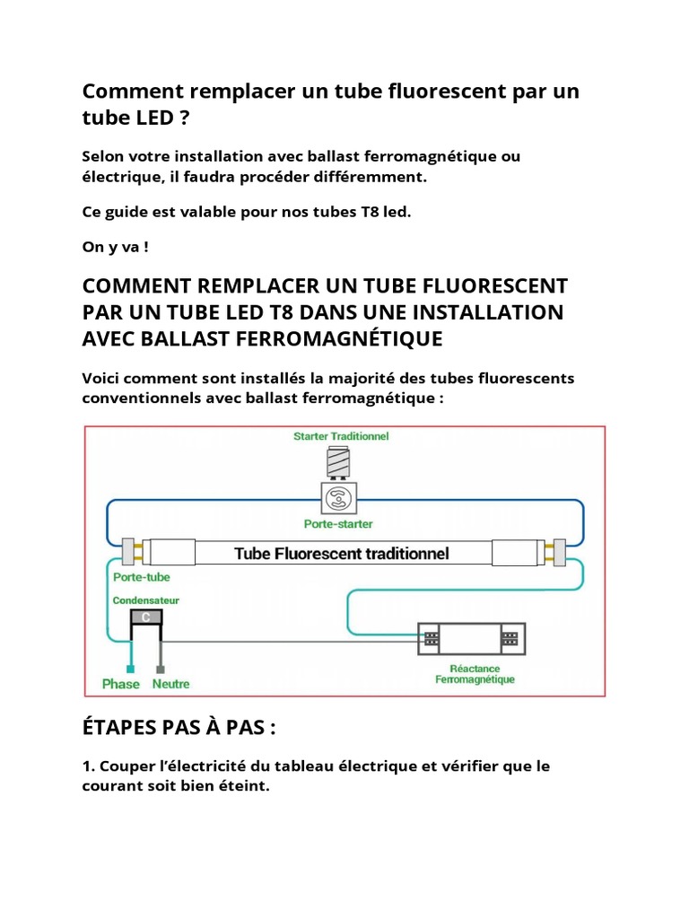 Remplacement Tube Neon Par Tube Led Comment Remplacer Un Tube Fluorescent Par Un Tube LED ? | PDF