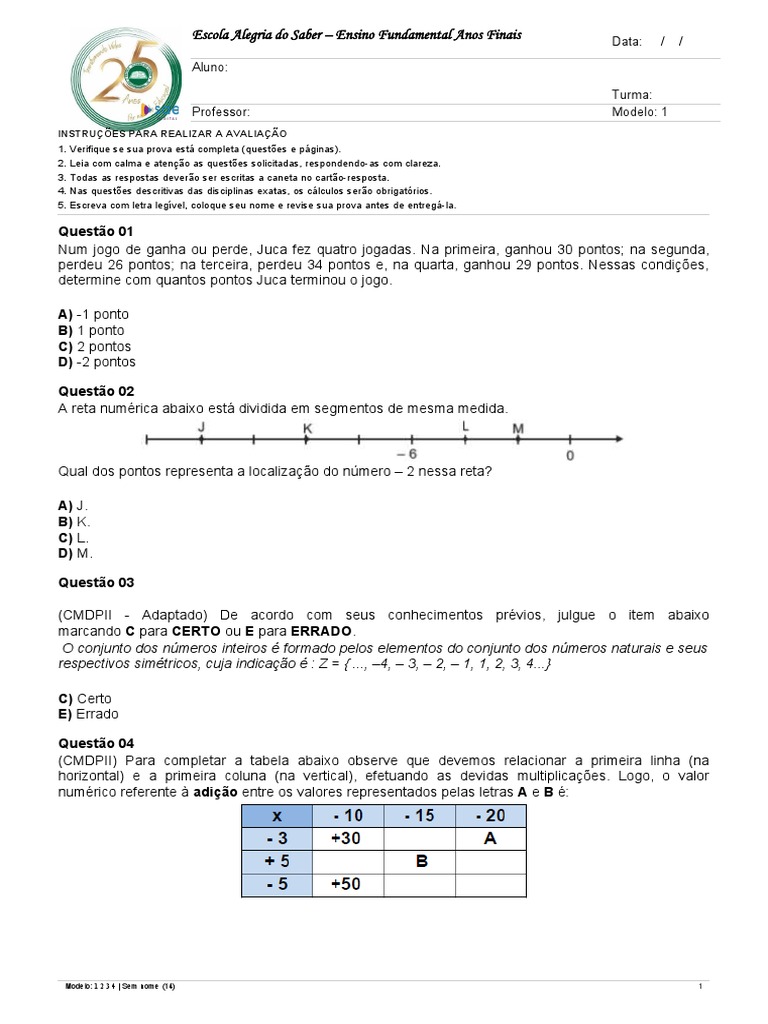 Modelo 1 Teste 7 Ano | PDF