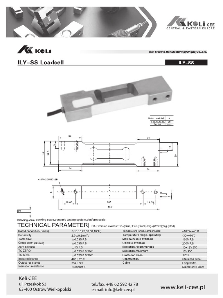 FT-KELI-ILYSS. Ficha Tecnica de Celda de Carga KELI SENSOR Mod. ILY-SS ...
