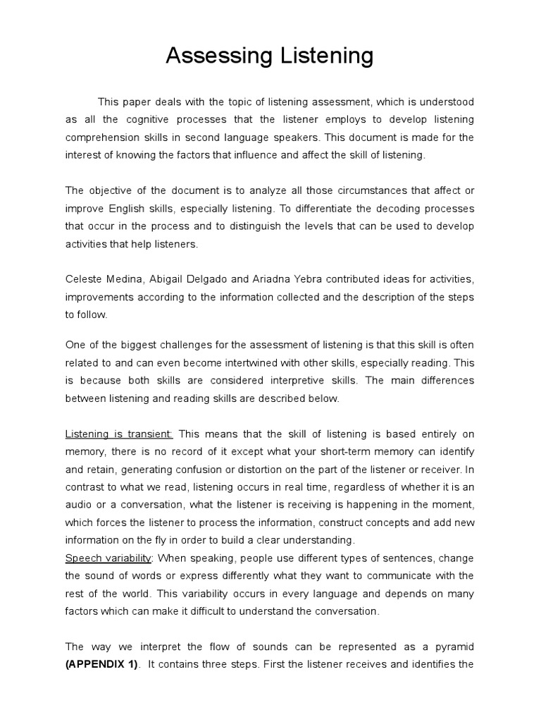 Assessing Listening Pdf Word Information