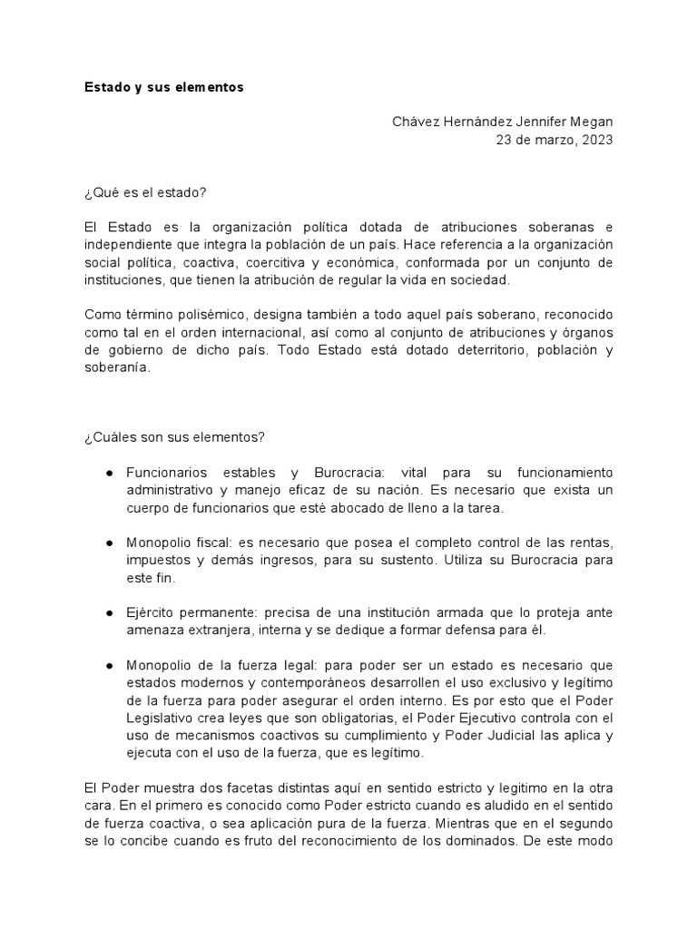 Estado y Sus Elementos | PDF | Estado (política) | Gobierno