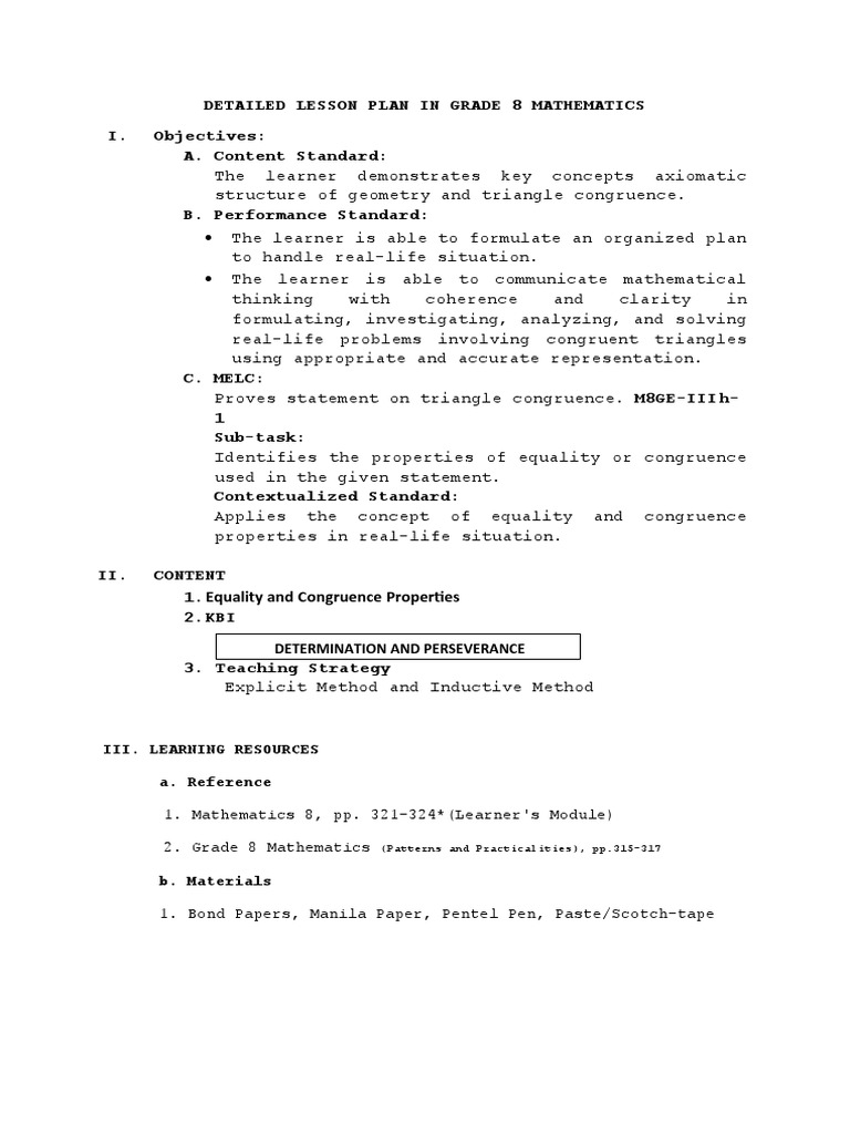 DLP Math 8 Equality and Congruence Property | PDF | Multiplication ...