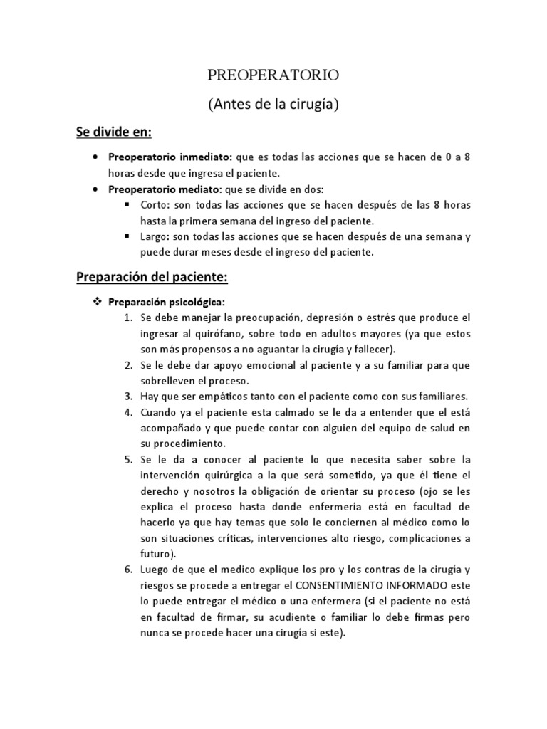 Guía Completa del Proceso Preoperatorio | PDF | Anestesia | Causas de ...