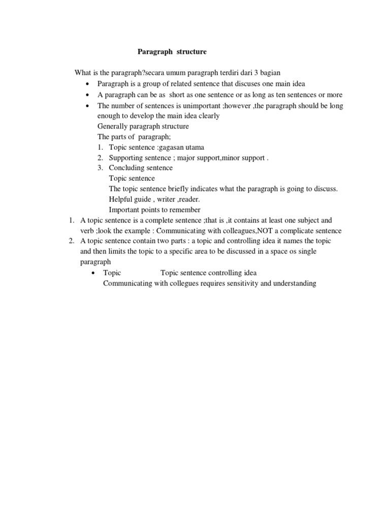 The Structure of a Well-Written Paragraph: An Overview of Key