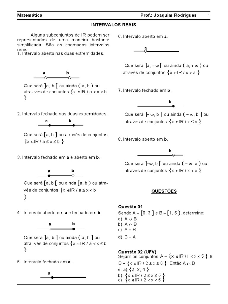 04 Intervalos Reais Pdf Conjunto Matemática Sistema De