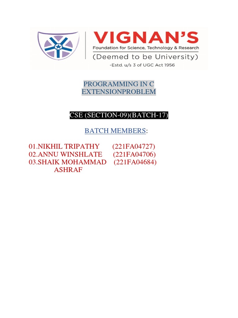 Programming in C Extensionproblem: CSE (SECTION-09) (BATCH-17) | PDF ...