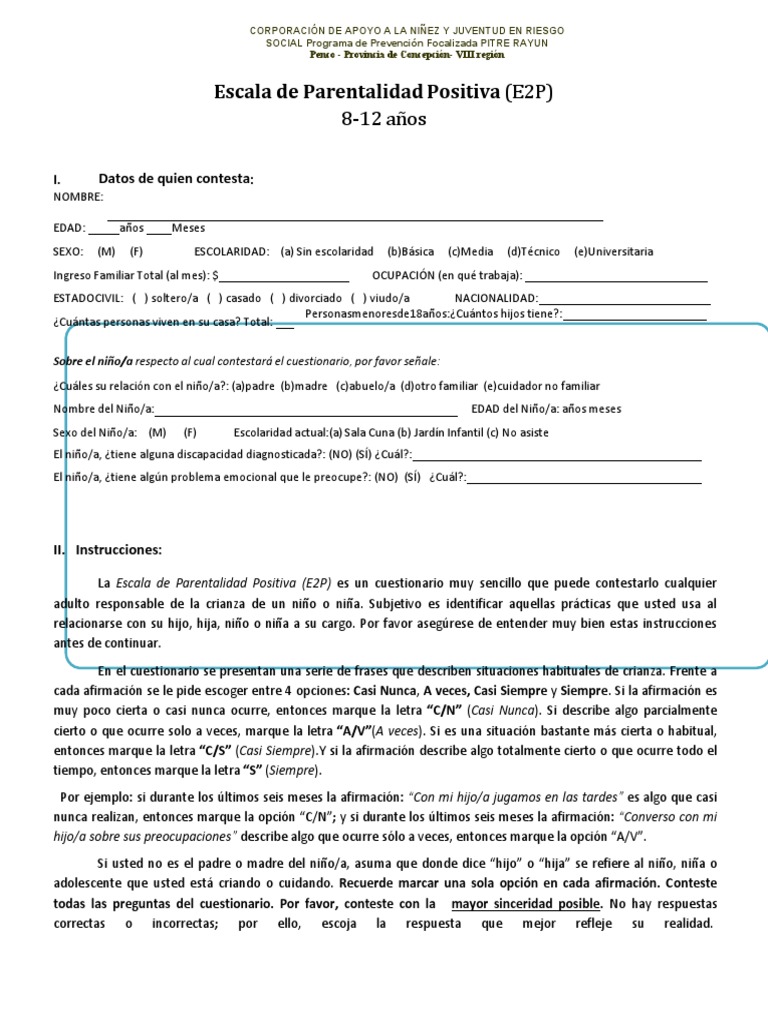 Escala de Parentalidad Positiva E2P | PDF | Ciencias sociales | Artes ...