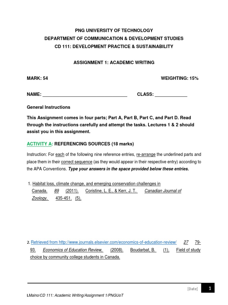 CD 111 Assignment 1 Semester 1 2023 | PDF | Citation | Apa Style