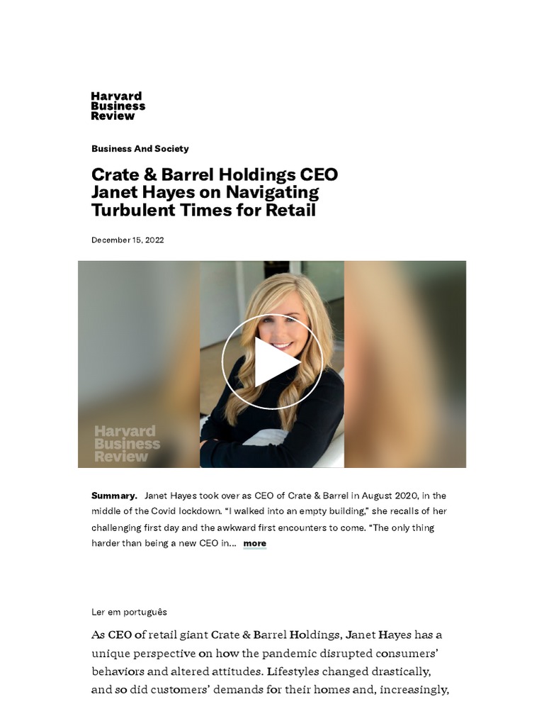 Crate & Barrel Holdings CEO Hayes On Navigating Turbulent Times