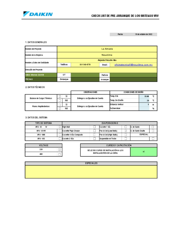 Check List Arranque VRV-NOUCLIMA-LA AMADA | Descargar gratis PDF ...