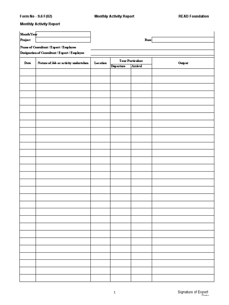 Form No - 9.6 F (02) Monthly Activity Report READ Foundation Monthly ...